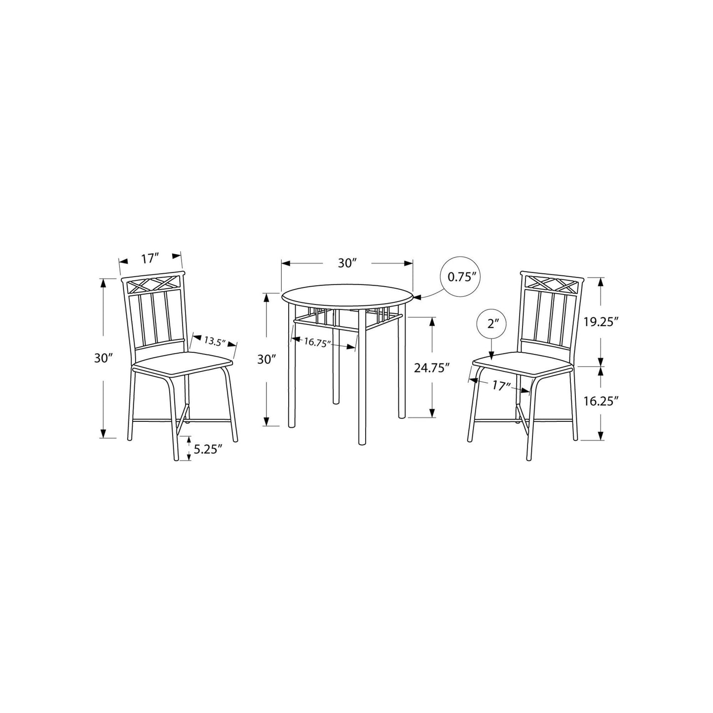 Dining Set - 3PC Set / Grey Marble / Charcoal Metal