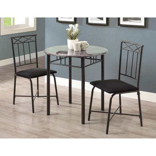 Candace & Basil Dining Set - 3PC Set / Grey Marble / Charcoal Metal