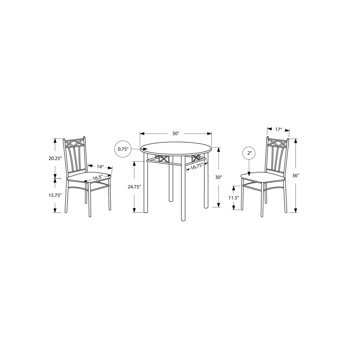 Dining Set - 3PC Set / Cappuccino / Silver Metal