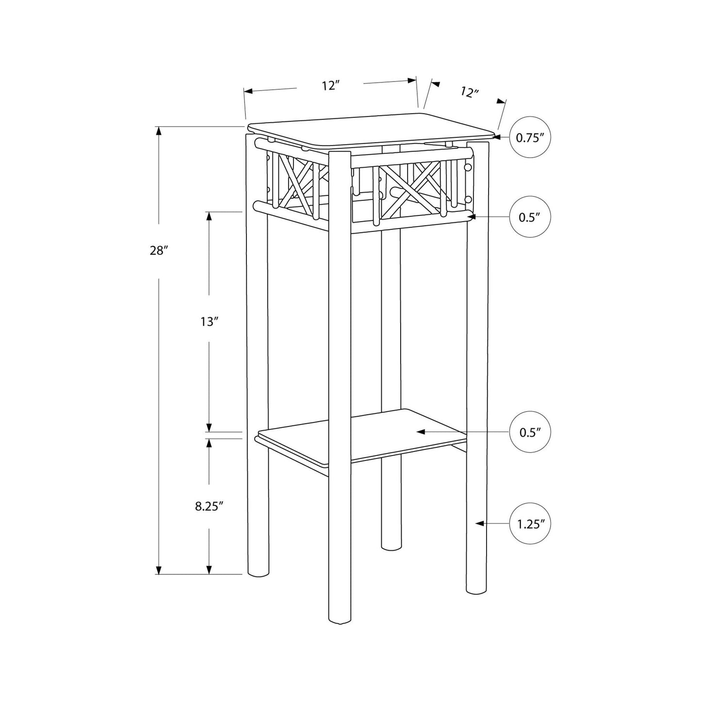 Plant Table - Black Metal With Tempered Glass