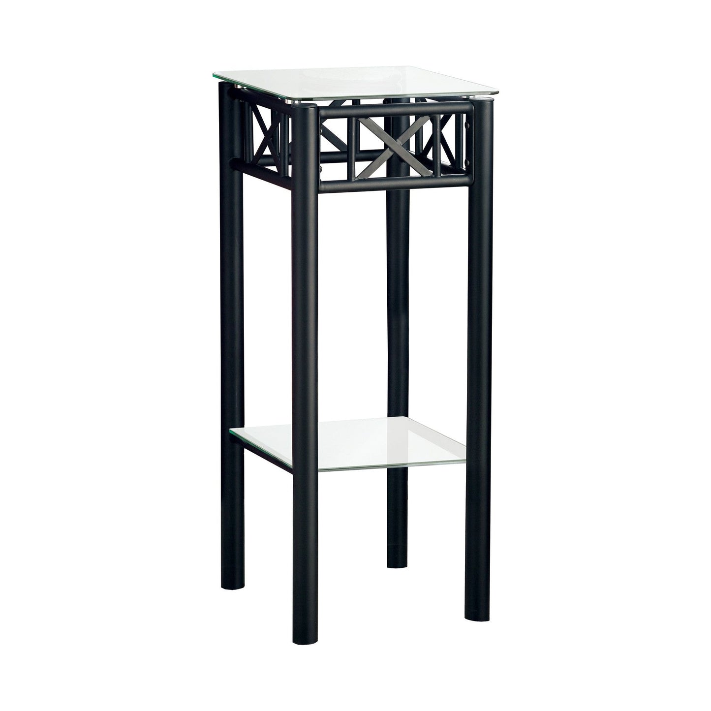 Plant Table - Black Metal With Tempered Glass