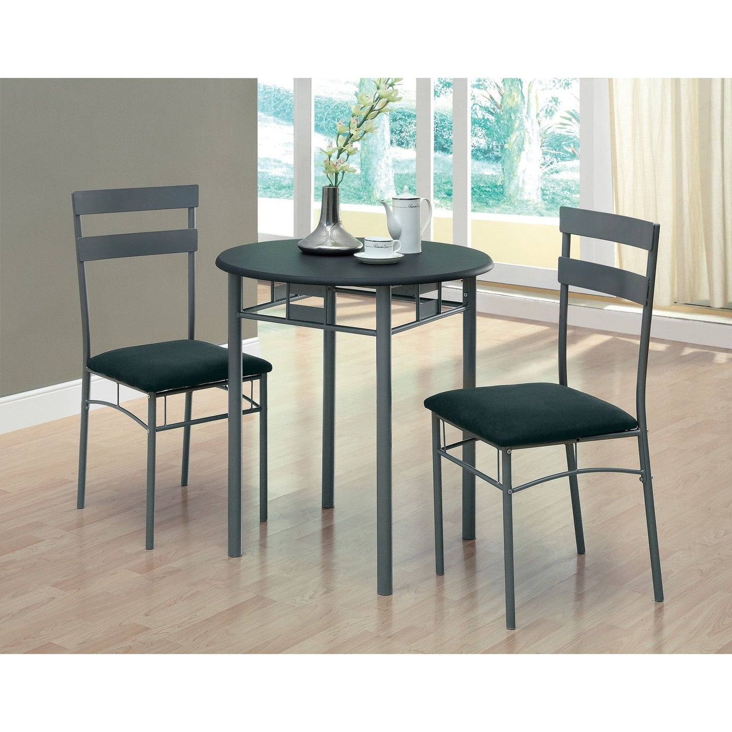 Candace & Basil Dining Set - 3PC Set / Black / Silver Metal