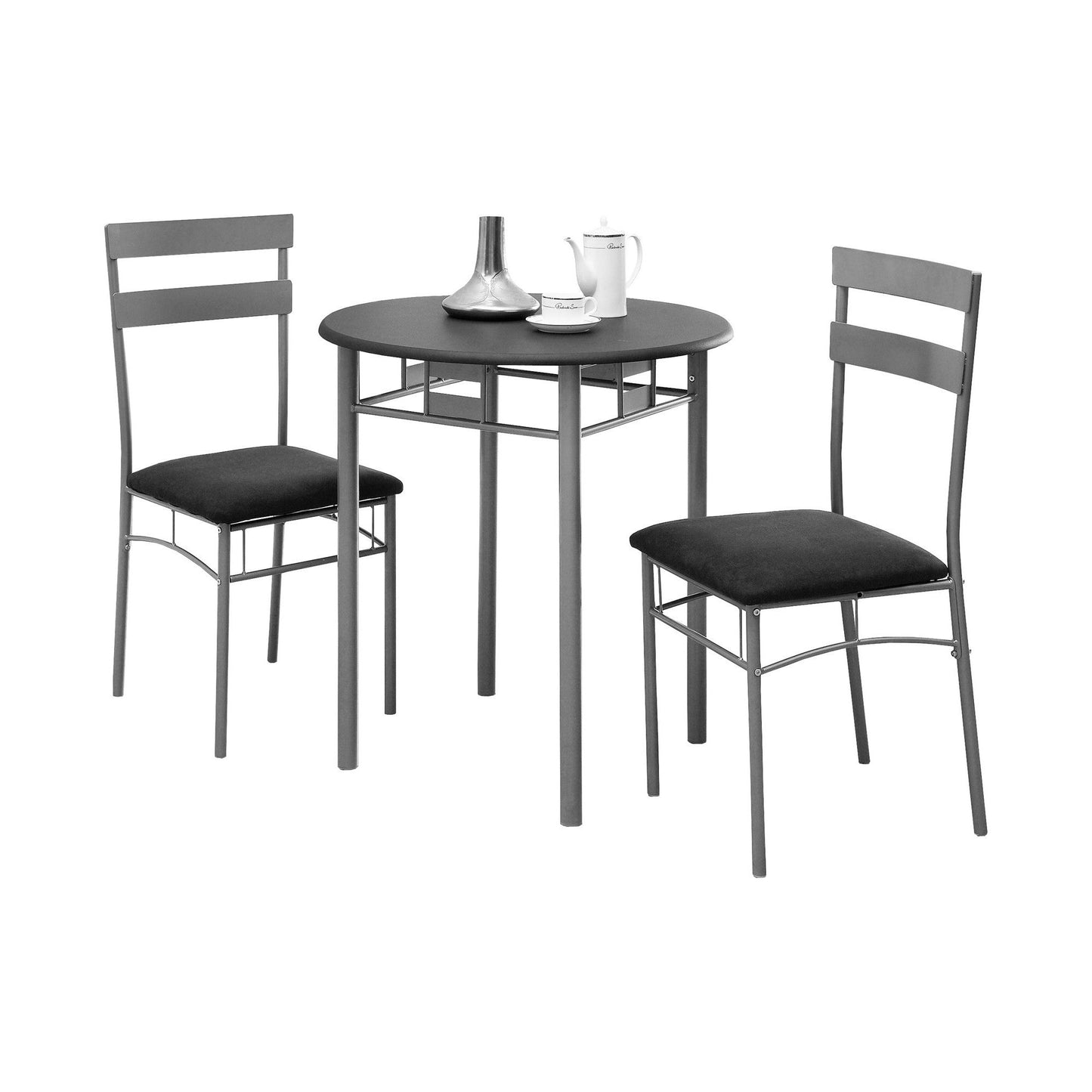 Dining Set - 3PC Set / Black / Silver Metal