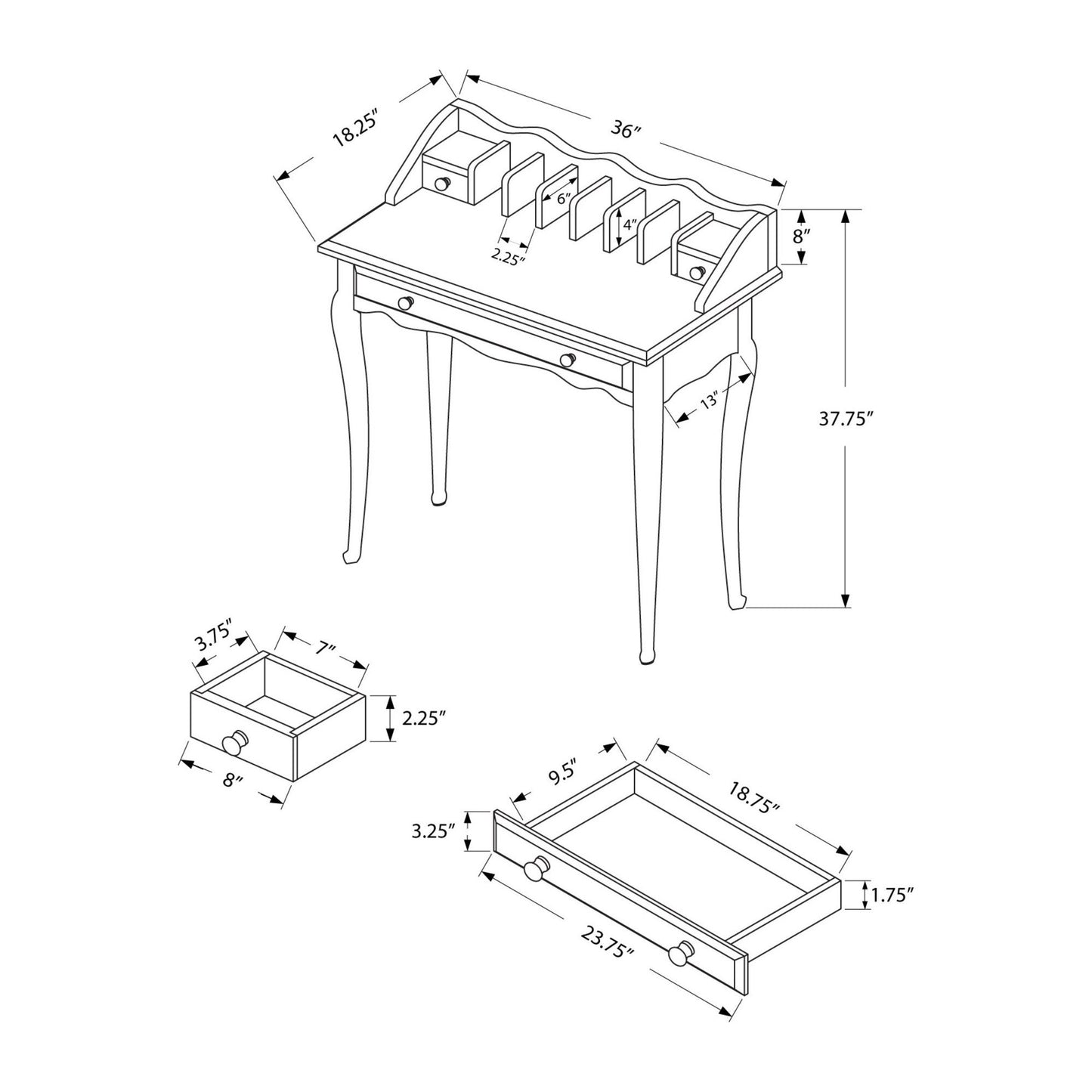 Desk - 36"L / Dark Cherry Traditional