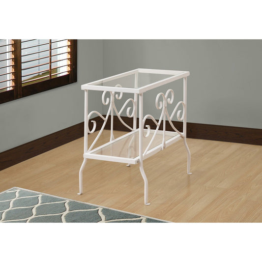 Accent Table - White Metal With Tempered Glass