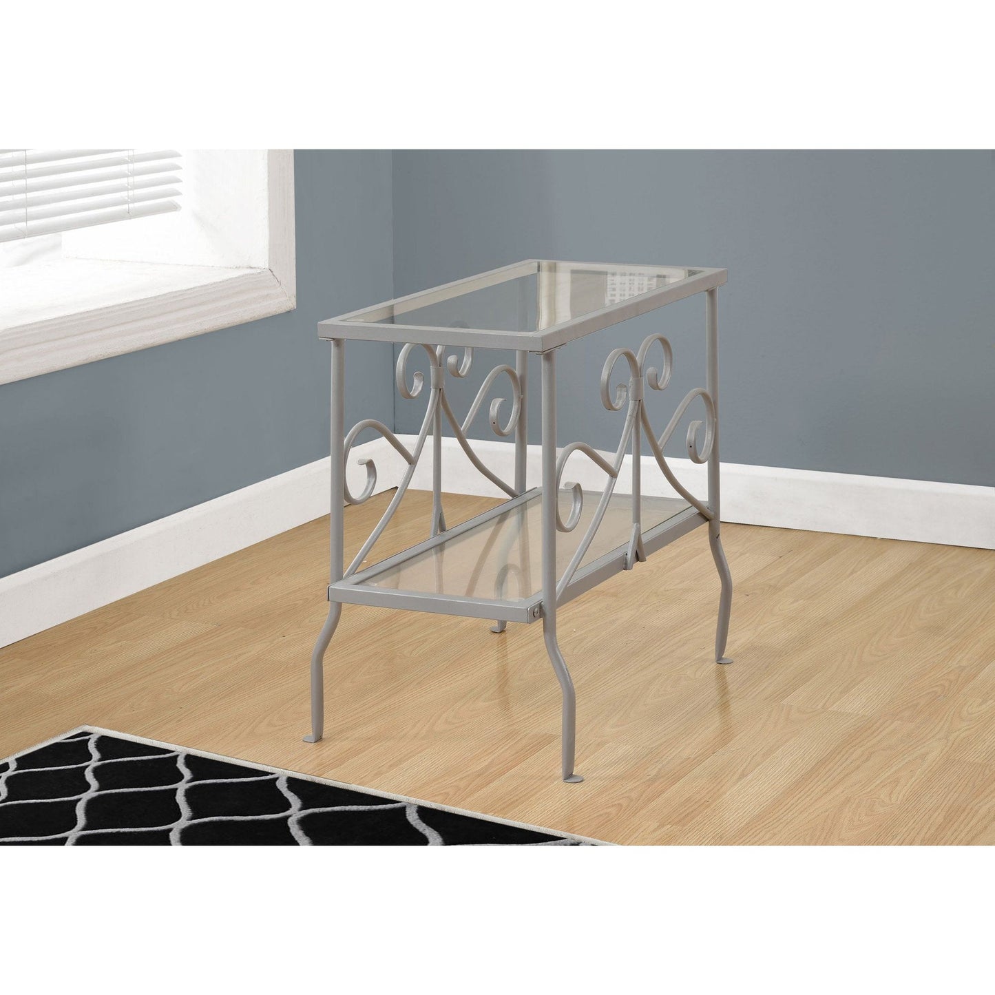 Accent Table - Silver Metal With Tempered Glass