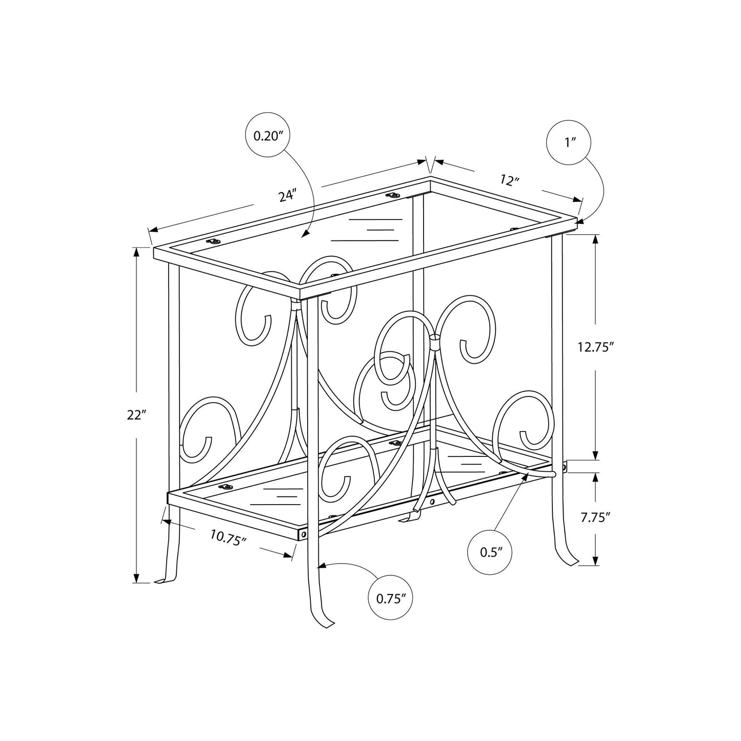 Accent Table - Silver Metal With Tempered Glass