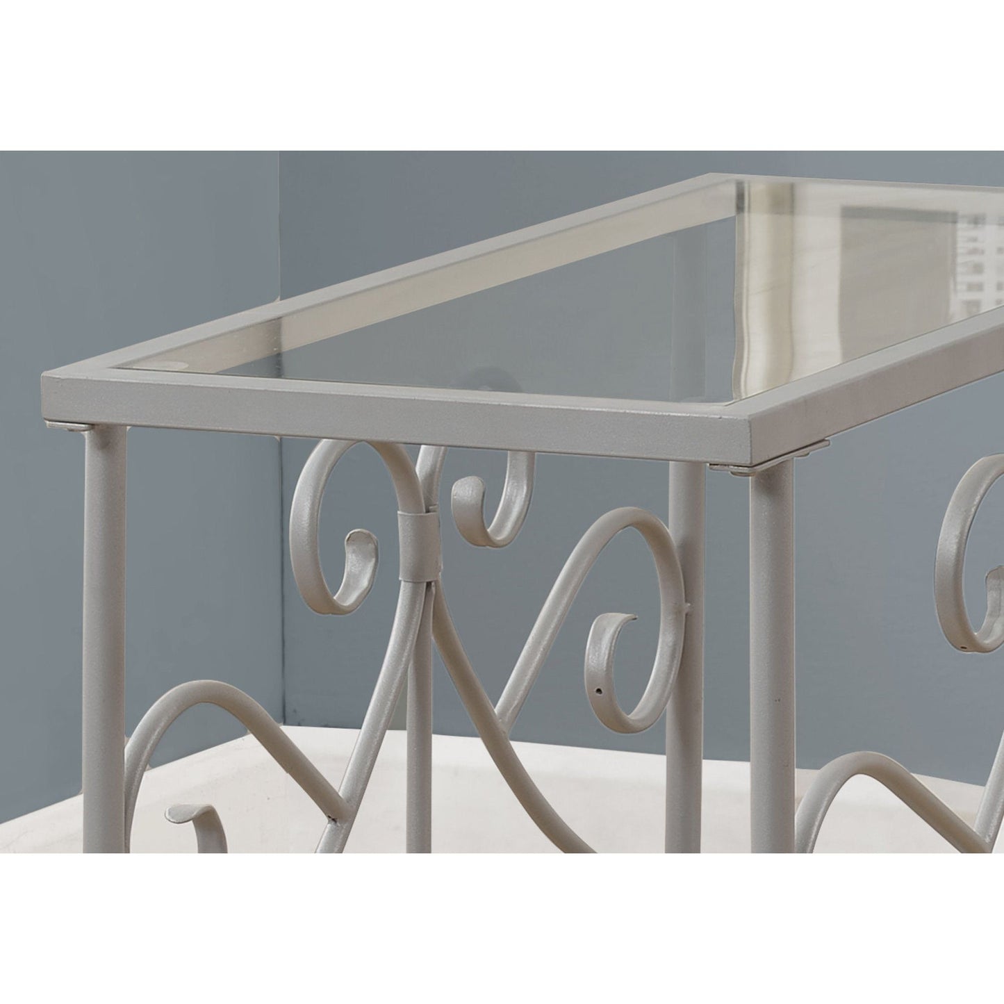 Accent Table - Silver Metal With Tempered Glass