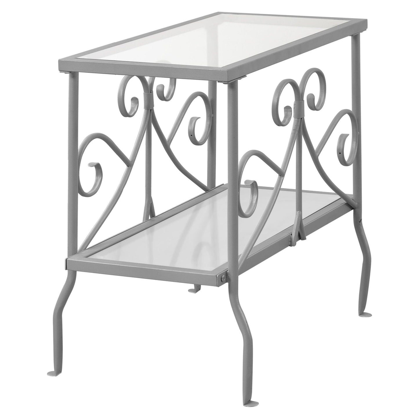 Accent Table - Silver Metal With Tempered Glass