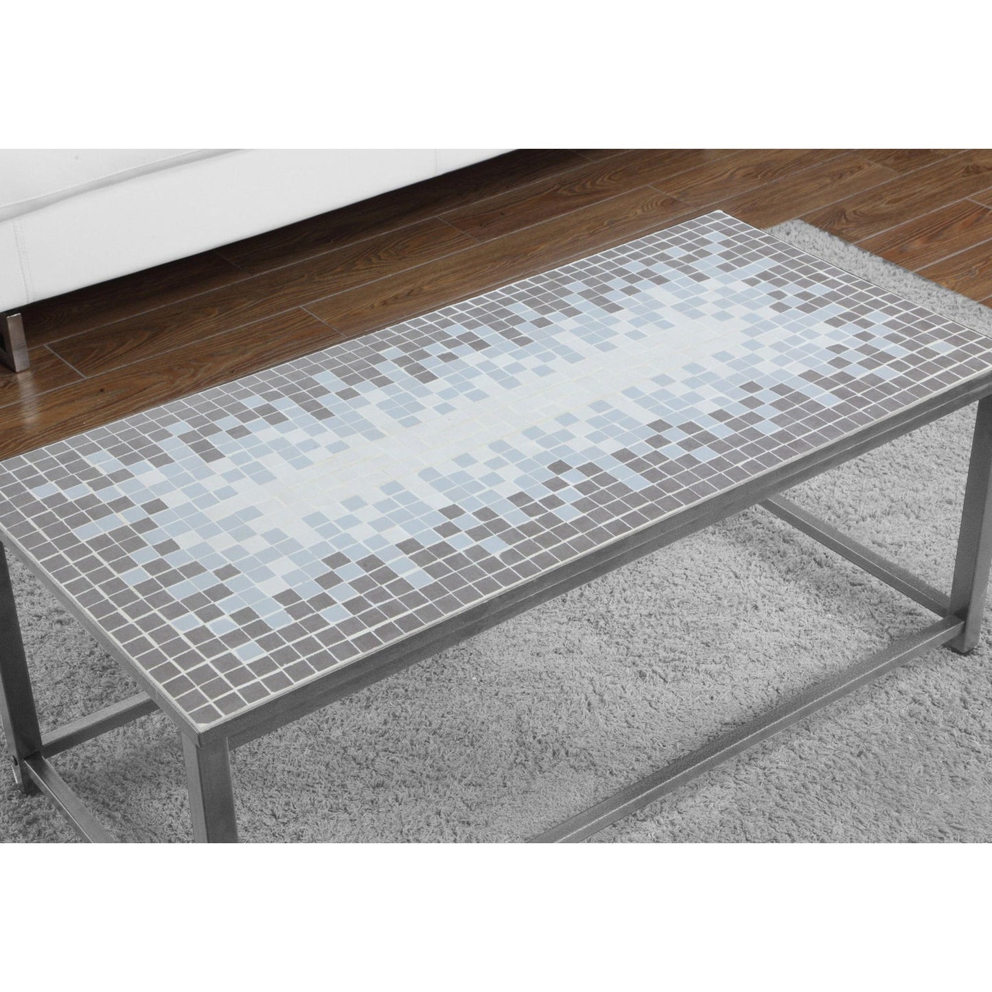 Coffee Table - Grey / Blue Tile Top / Hammered Silver