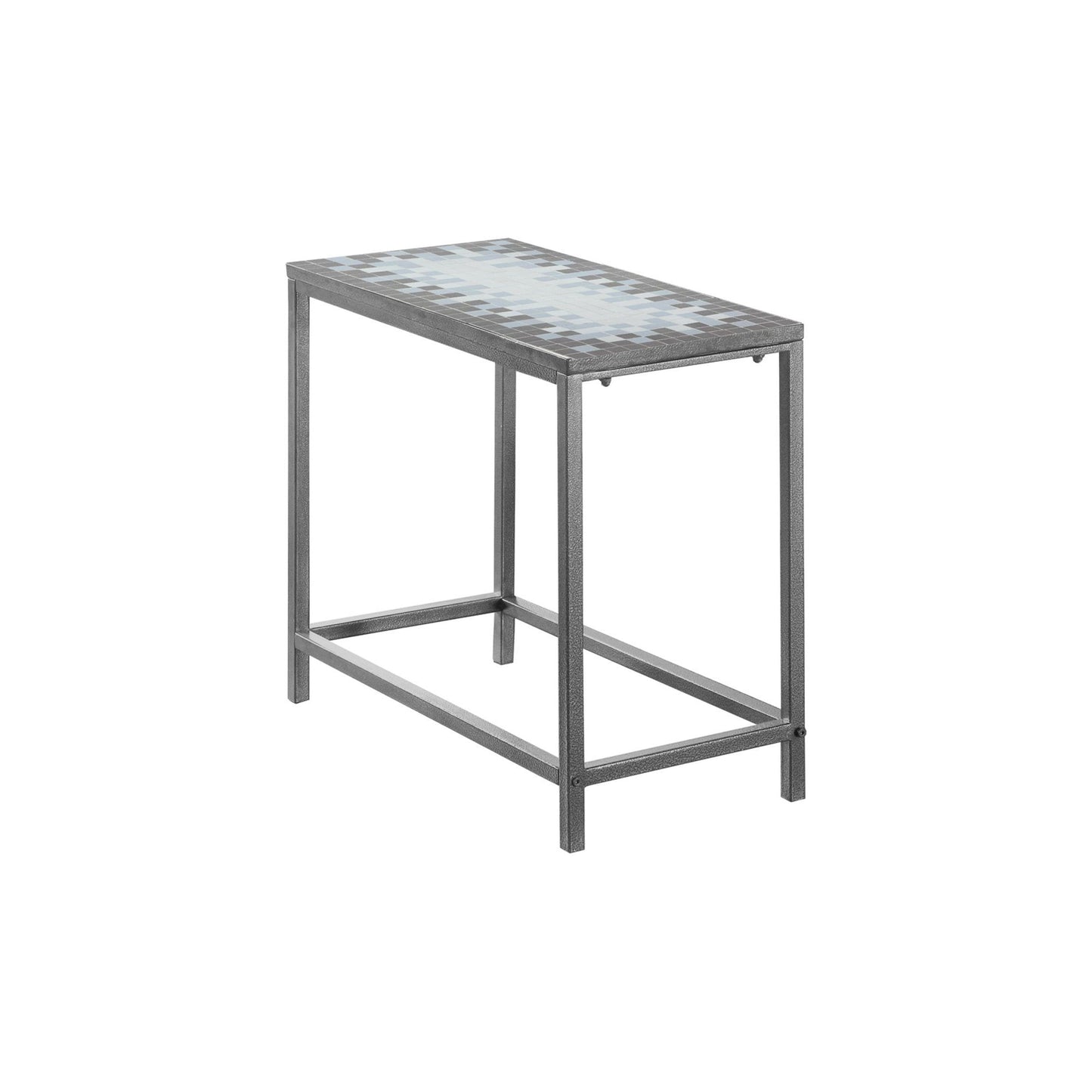 Accent Table - Grey / Blue Tile Top / Hammered Silver