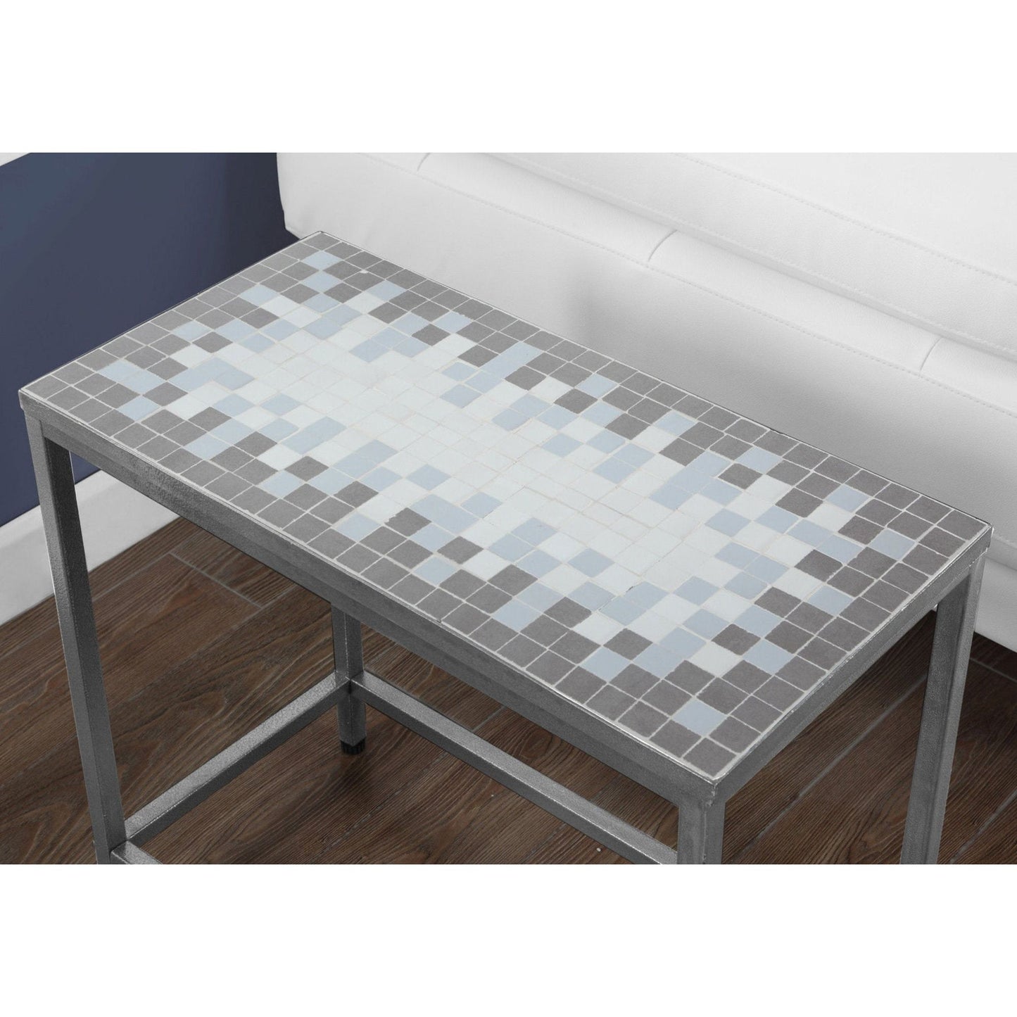 Accent Table - Grey / Blue Tile Top / Hammered Silver