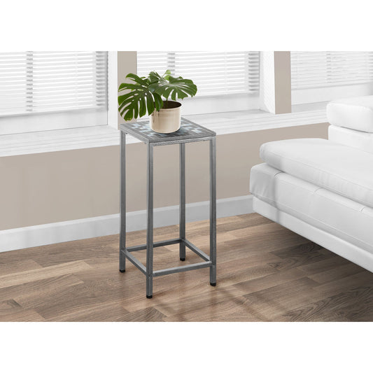 Accent Table - Grey / Blue Tile Top / Hammered Silver