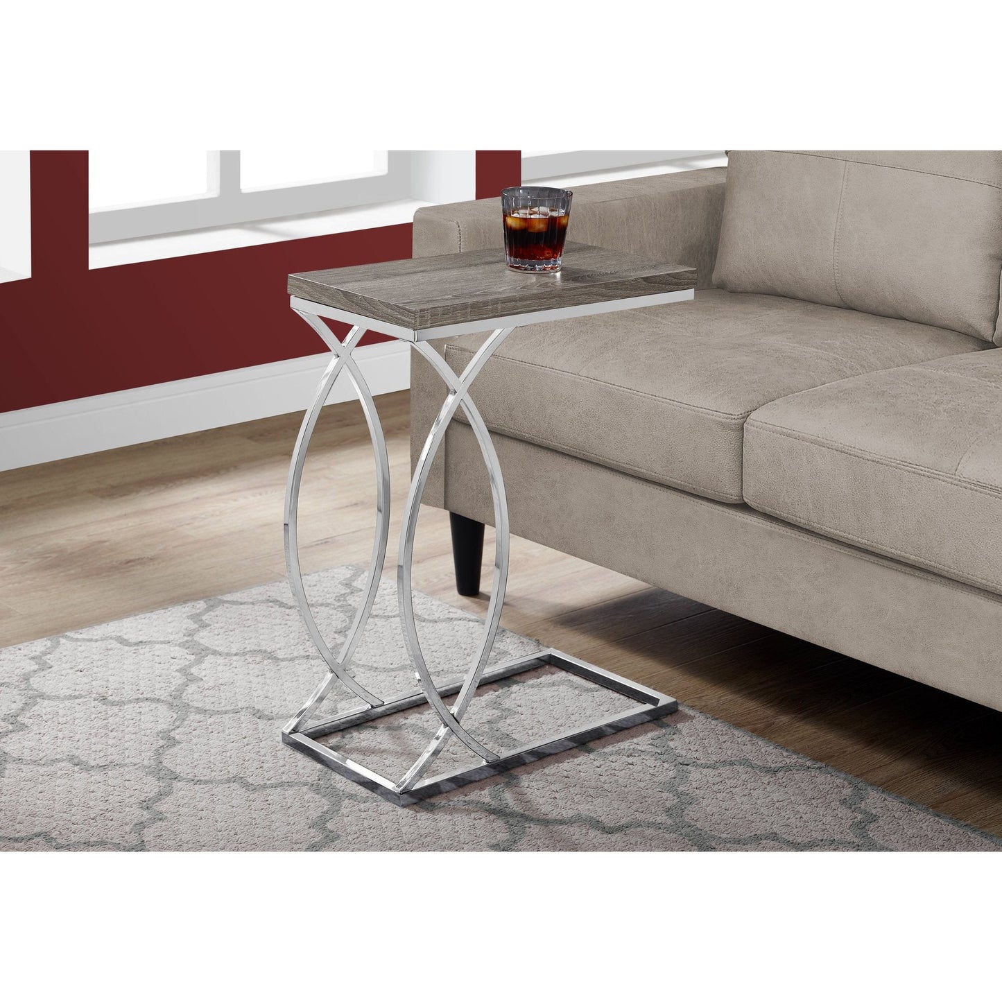 Accent Table - Dark Taupe With Chrome Metal