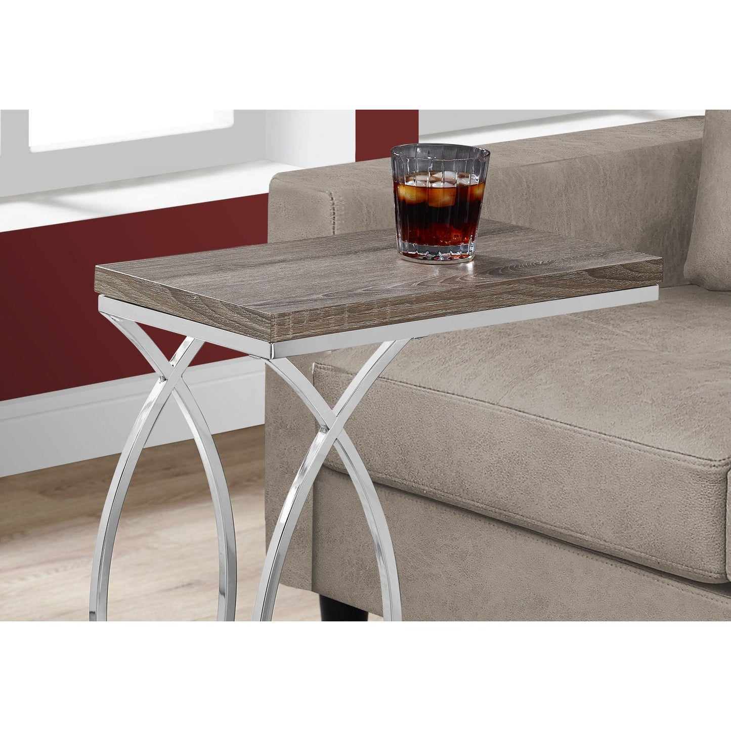 Accent Table - Dark Taupe With Chrome Metal