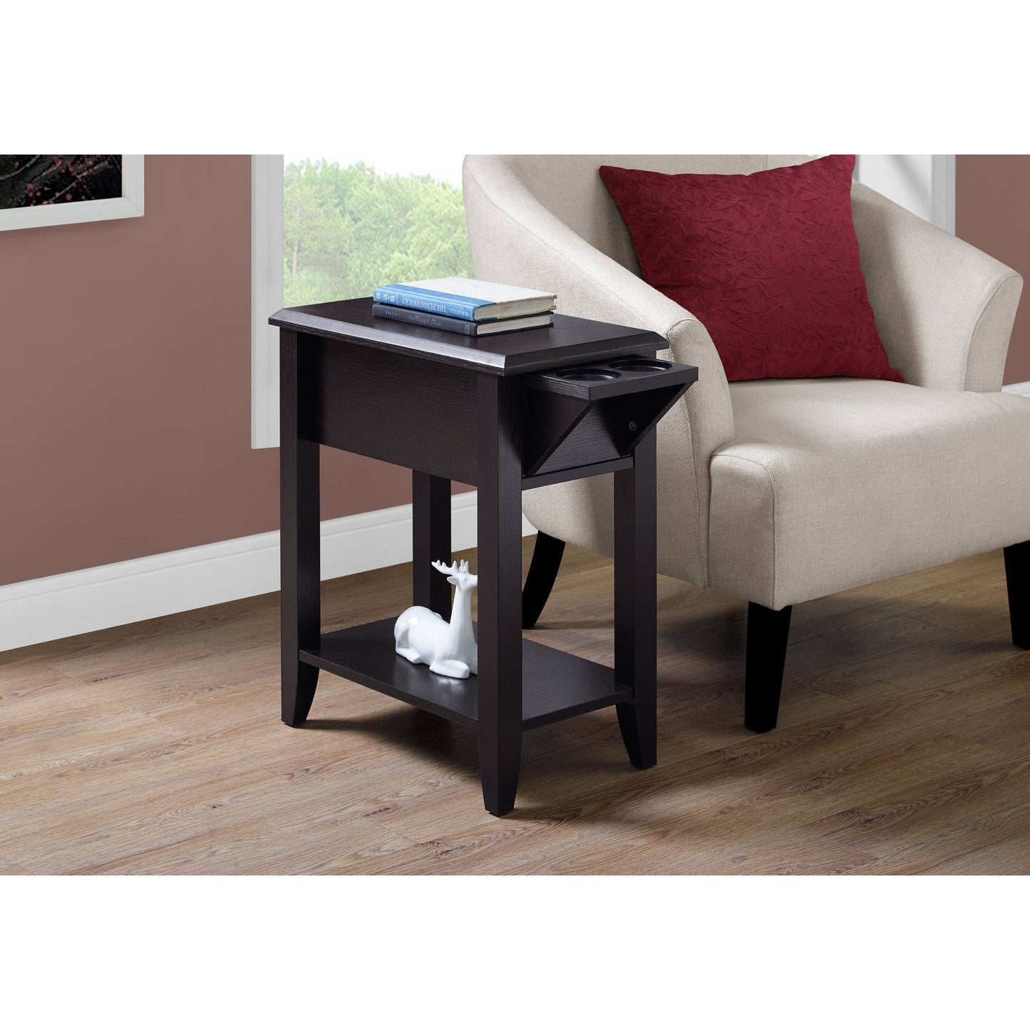 Accent Table - 24"H / Cappuccino With A Glass Holder