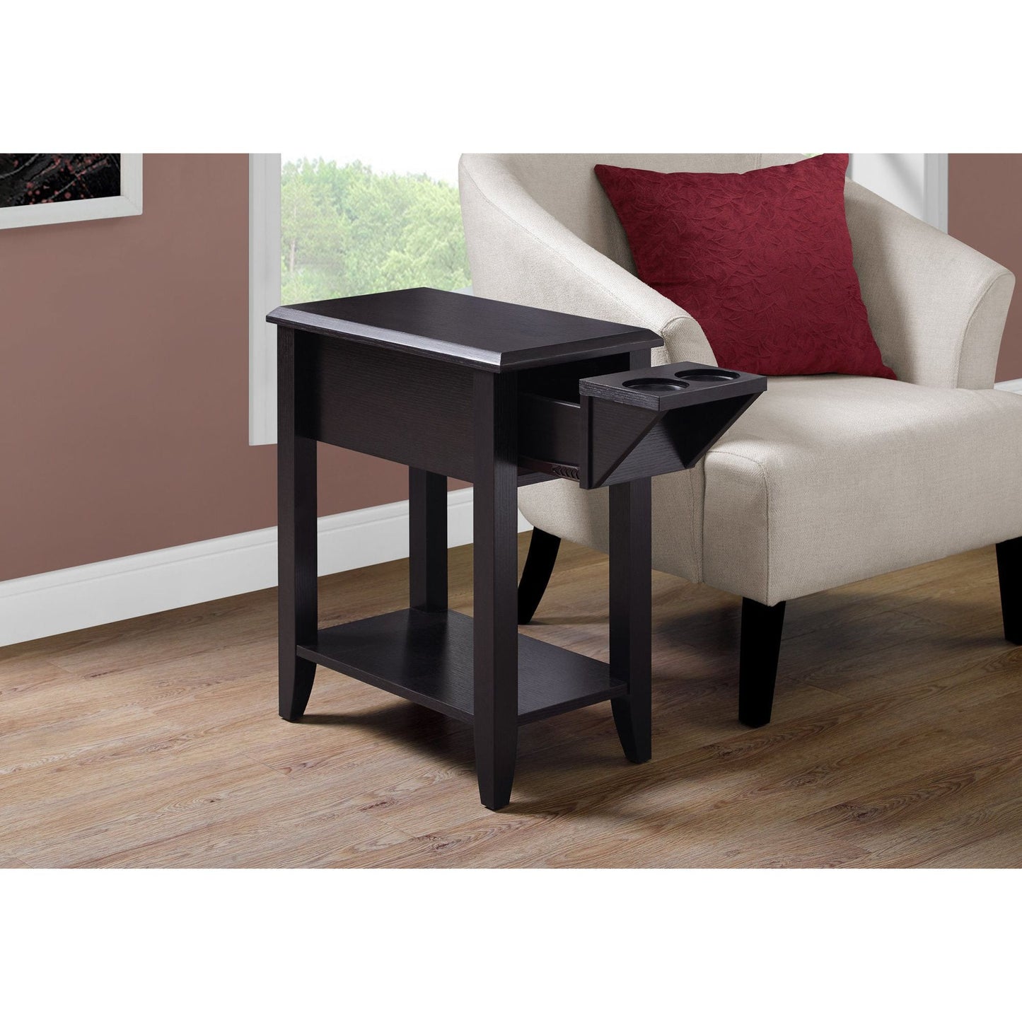 Accent Table - 24"H / Cappuccino With A Glass Holder