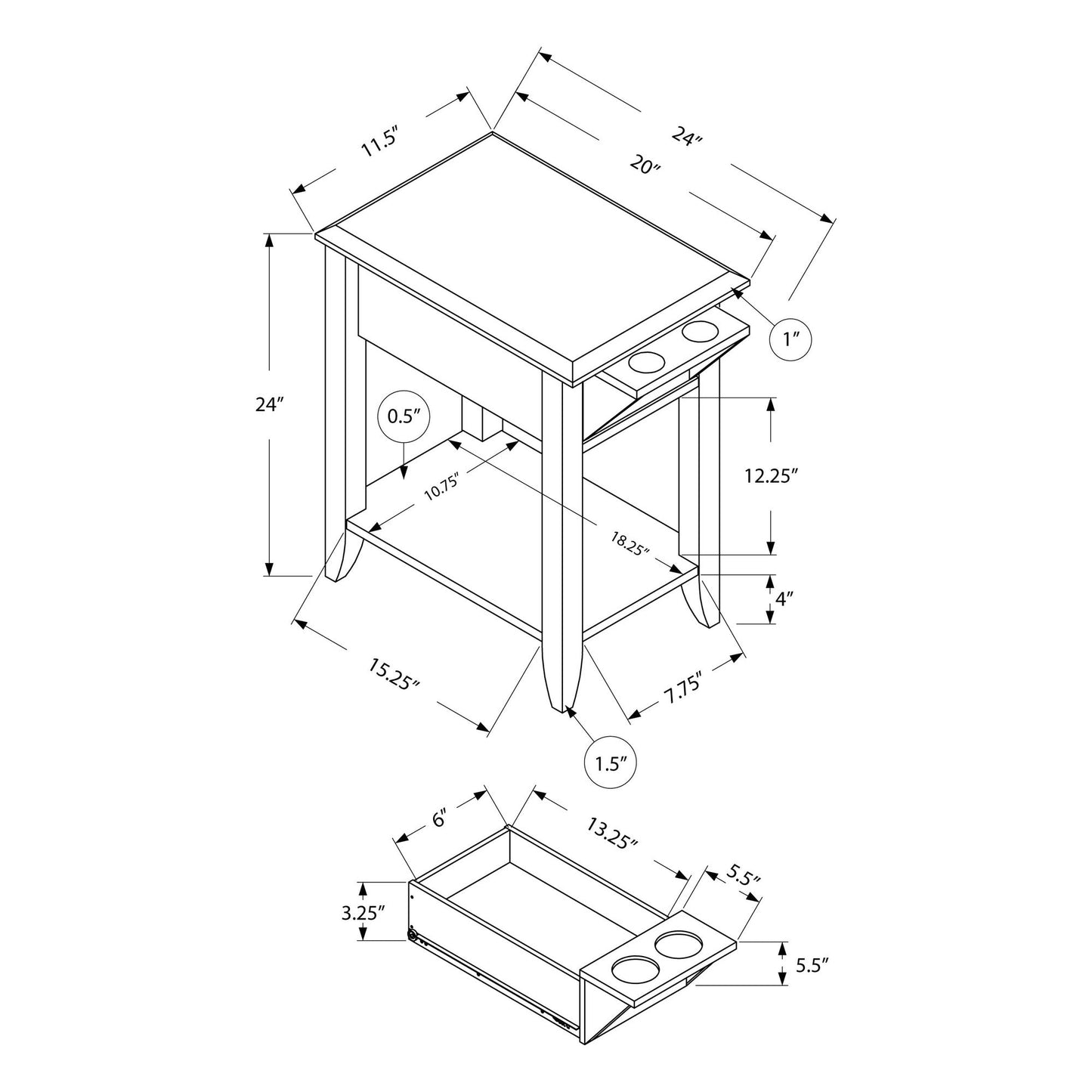 Accent Table - 24"H / Cappuccino With A Glass Holder