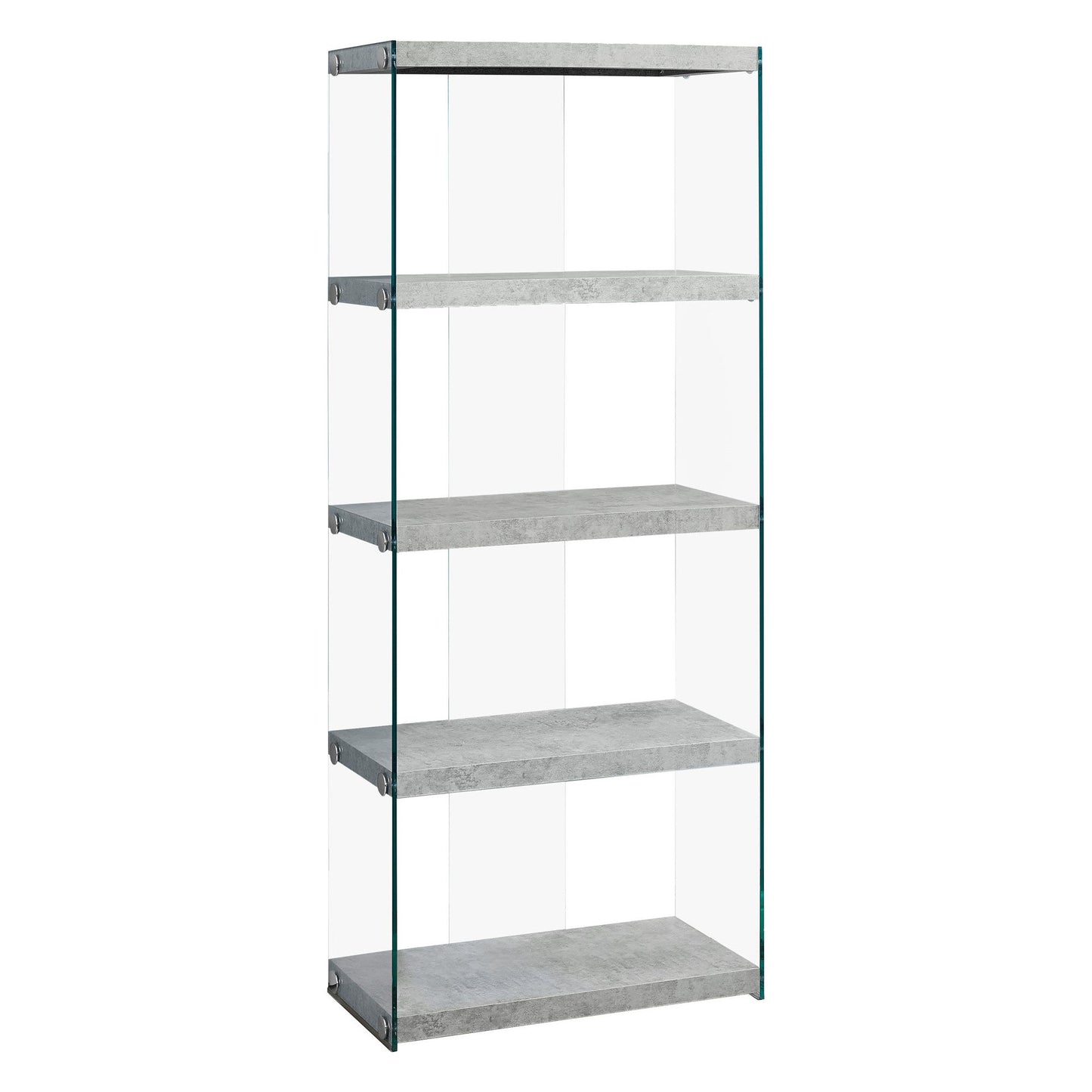 Bookcase - 60"H / Grey Cement With Tempered Glass