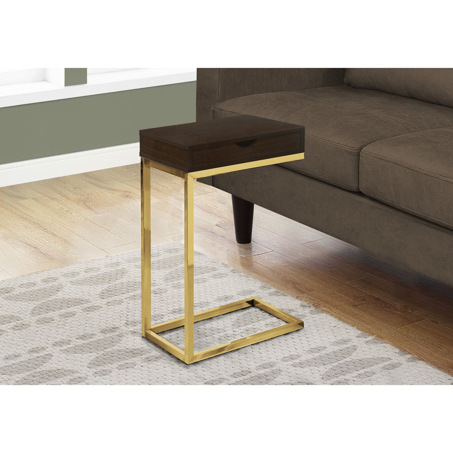 Accent Table - Cappuccino / Gold Metal With A Drawer