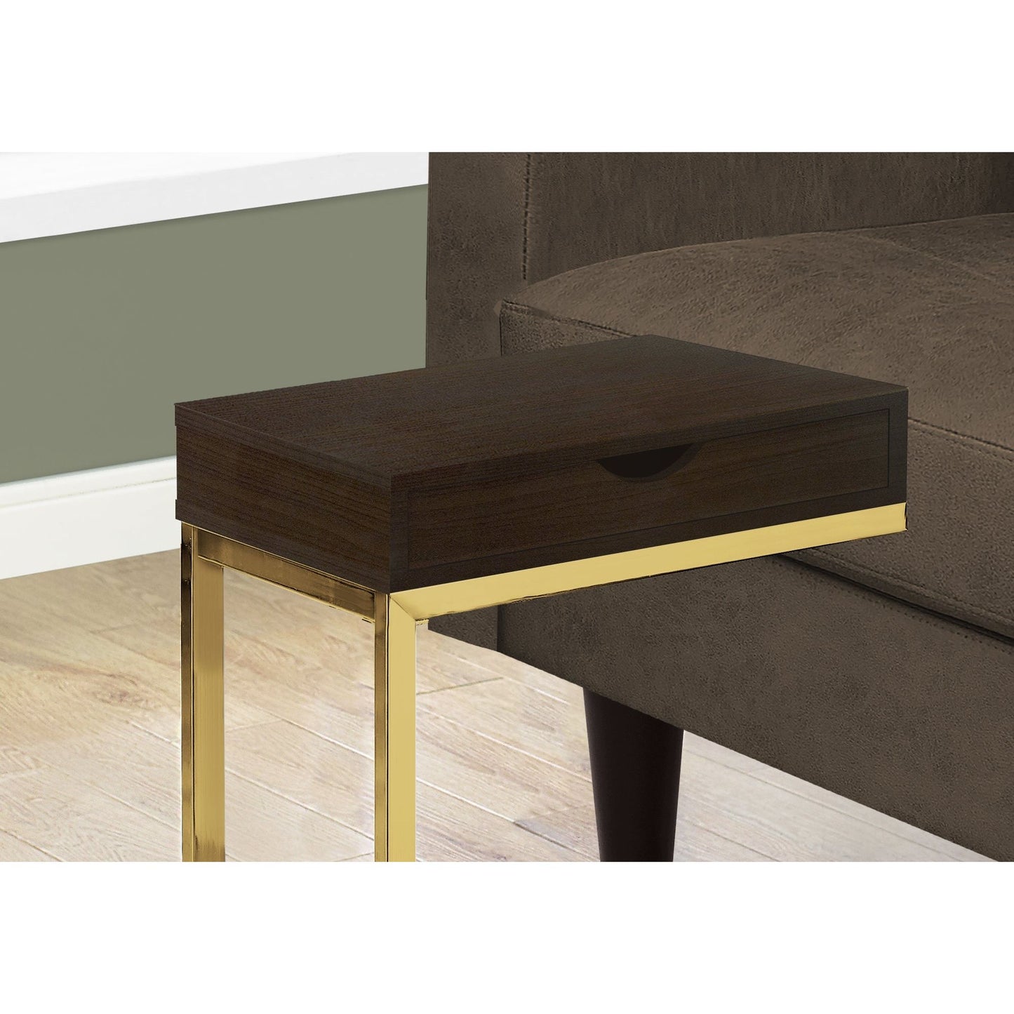 Accent Table - Cappuccino / Gold Metal With A Drawer