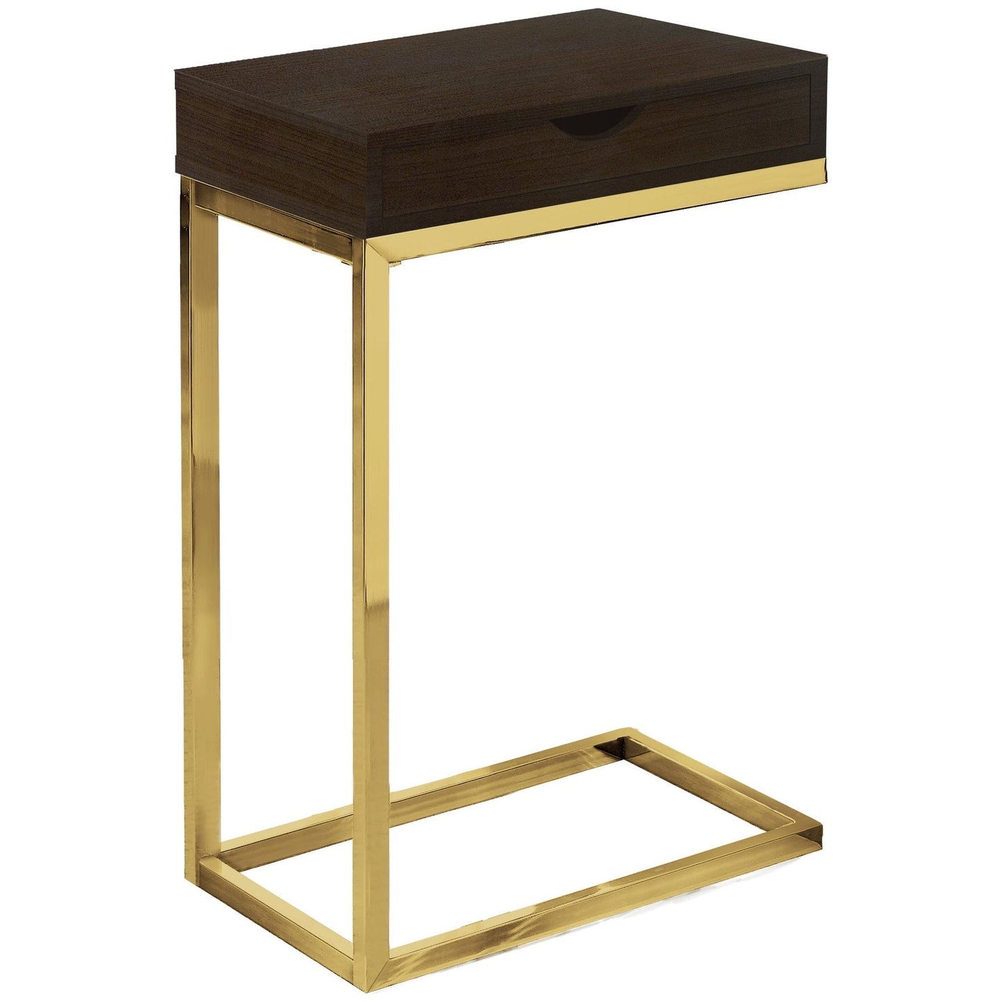 Accent Table - Cappuccino / Gold Metal With A Drawer