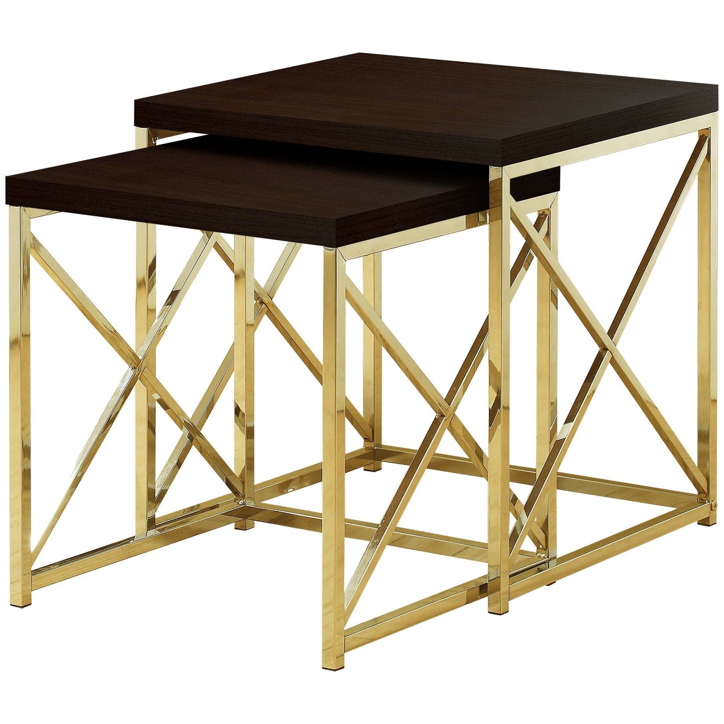 Nesting Table - 2Pcs Set / Cappuccino / Gold Metal