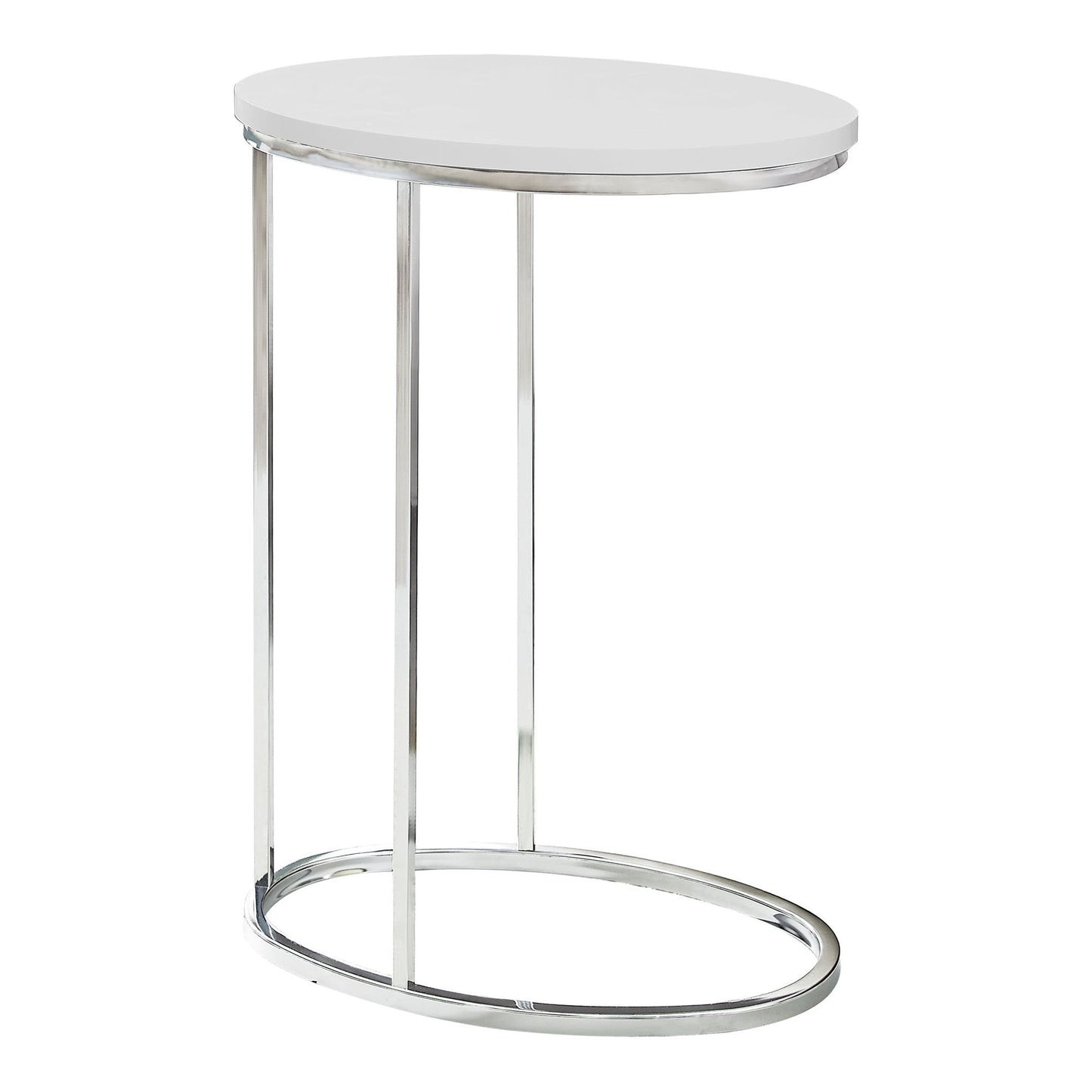 Accent Table - Oval / Glossy White With Chrome Metal