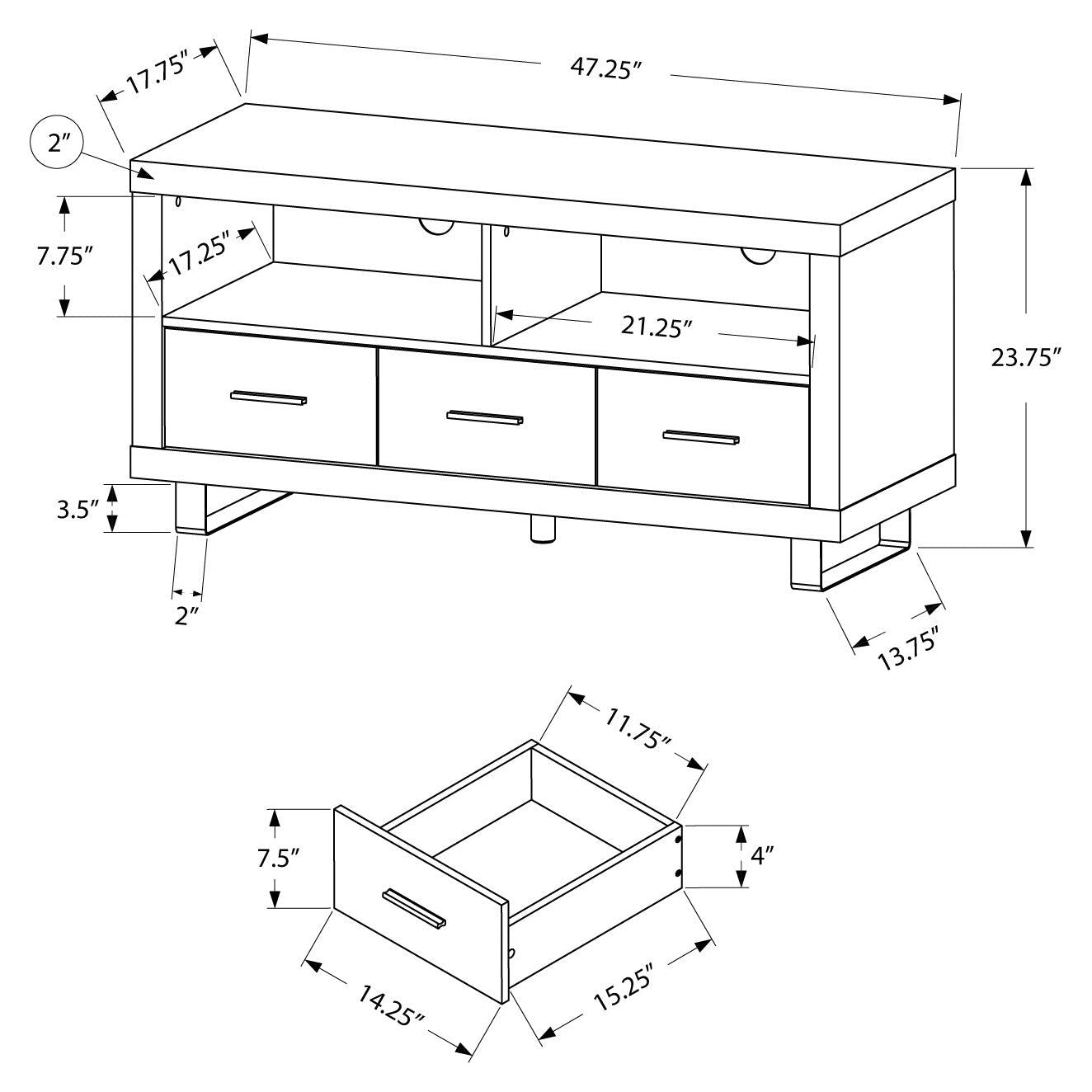 Tv Stand - 48" L / Dark Taupe With 3 Drawers