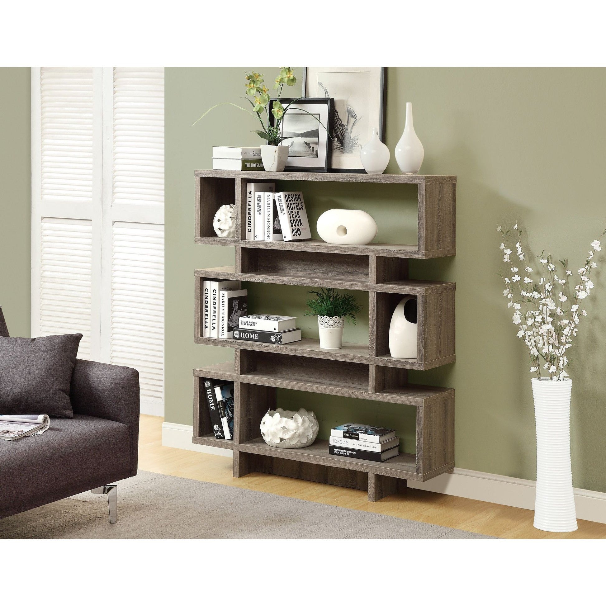 Candace & Basil Bookcase - 55"H / Dark Taupe Modern Style