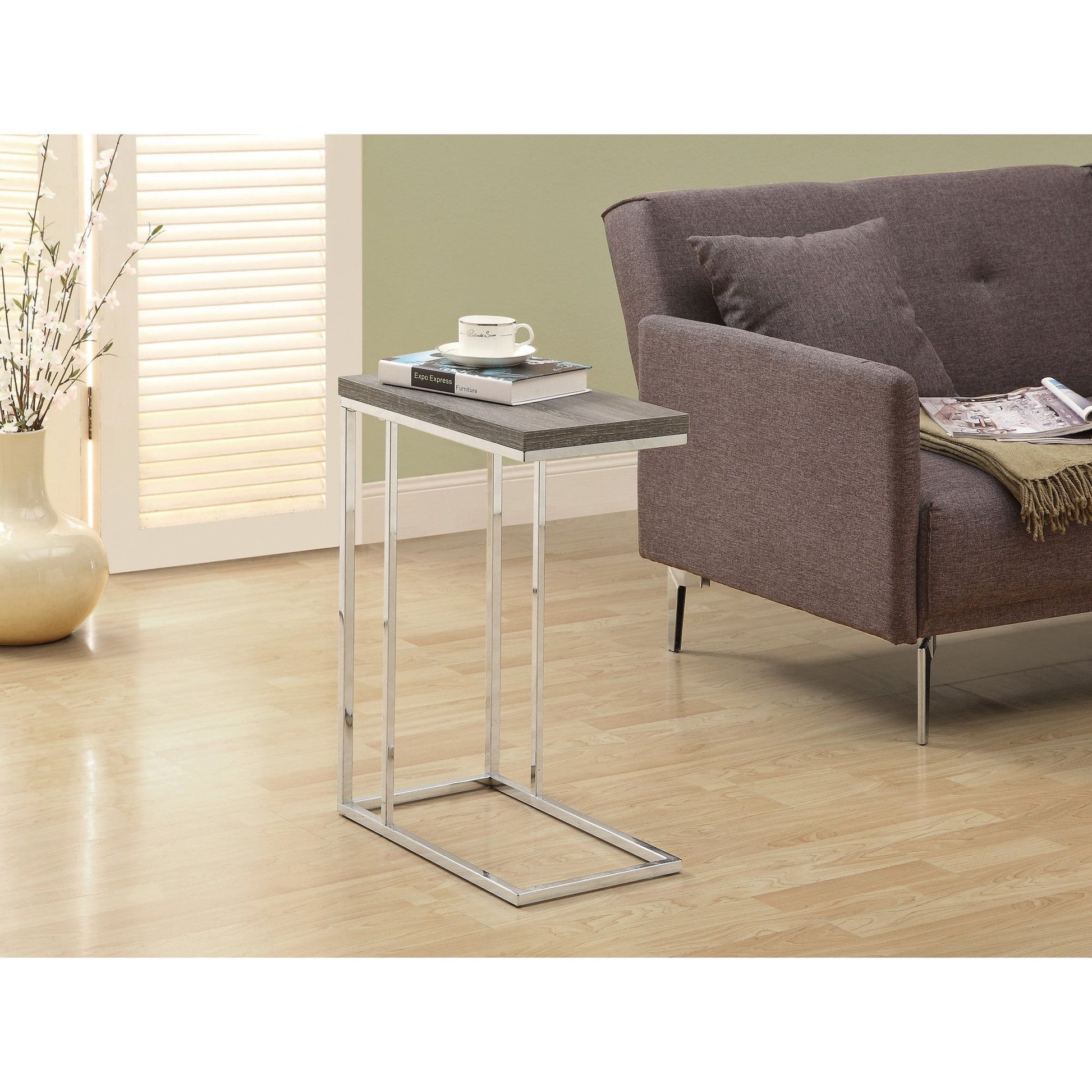 Candace & Basil Snack Table - Dark Taupe With Chrome Metal