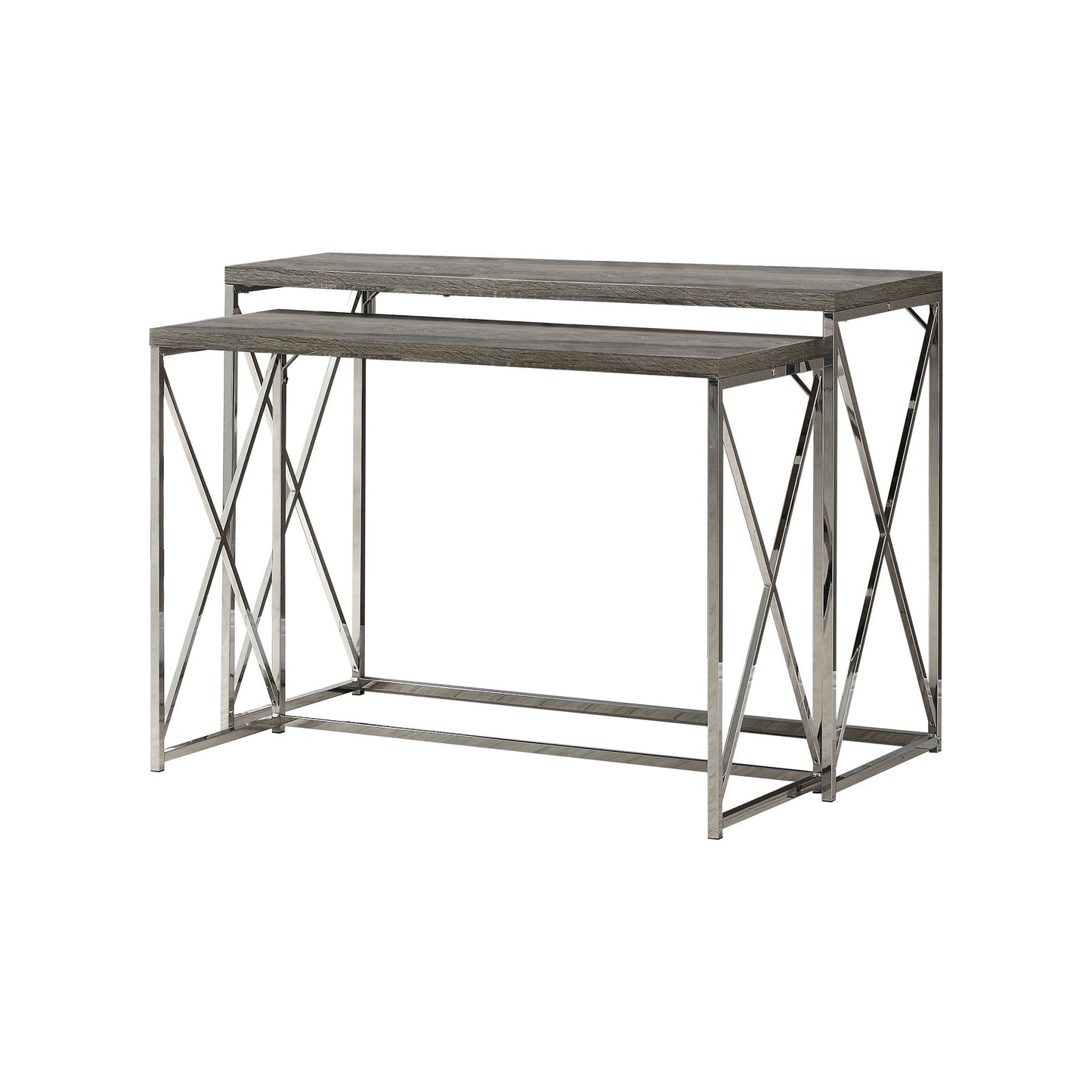 Accent Table - 46"L / 2Pcs Set / Dark Taupe/ Chrome Metal