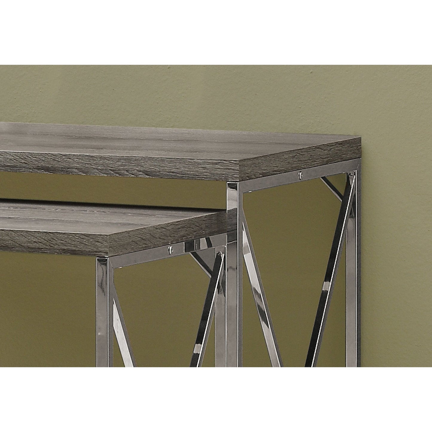 Accent Table - 46"L / 2Pcs Set / Dark Taupe/ Chrome Metal