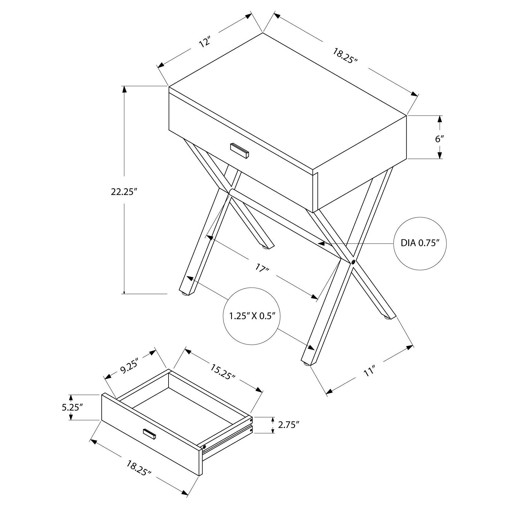 Accent Table - Dark Taupe / Chrome Metal Night Stand