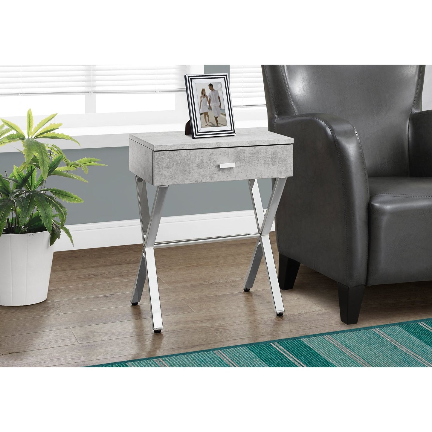 Candace & Basil Accent Table - Grey Cement / Chrome Metal Night Stand