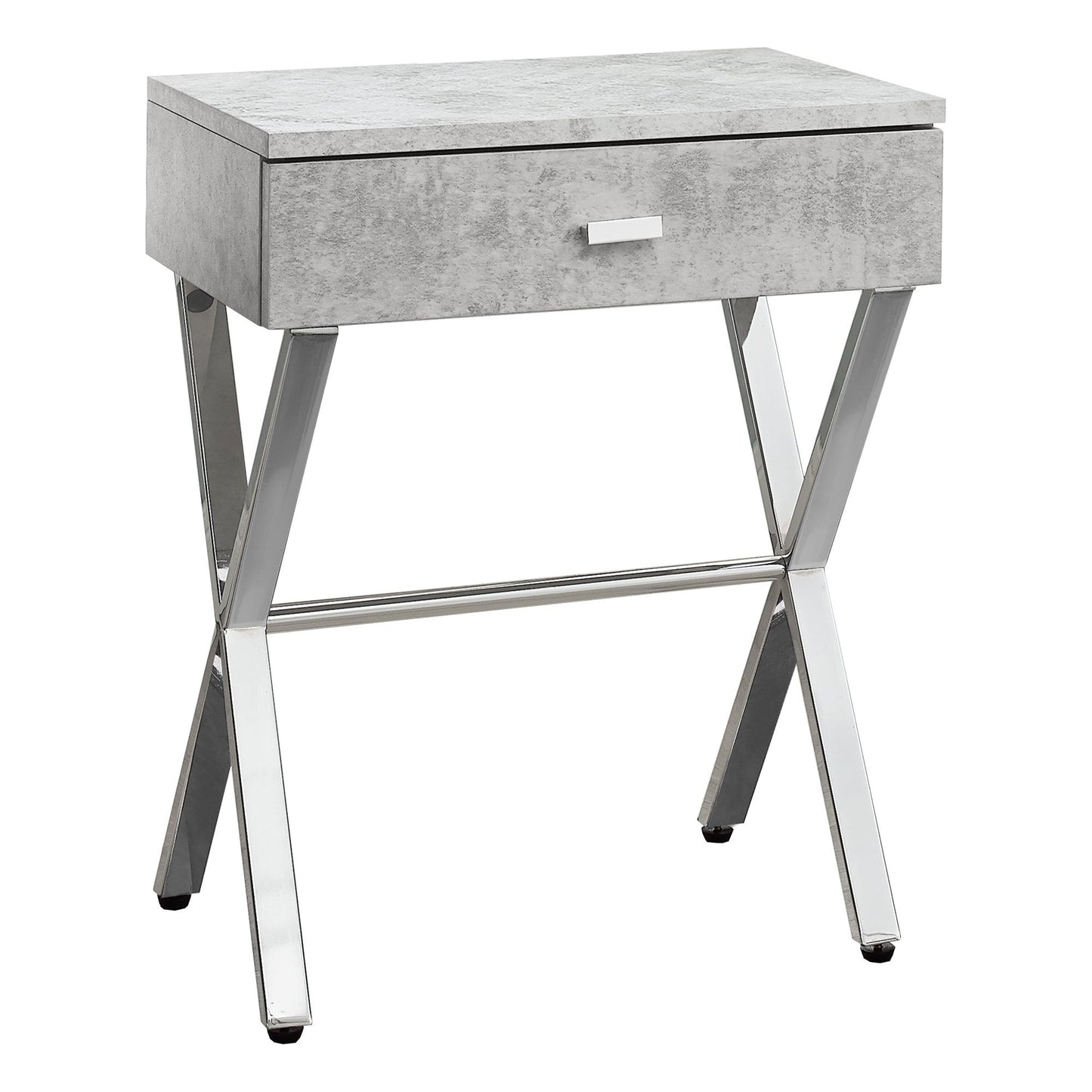 Accent Table - Grey Cement / Chrome Metal Night Stand