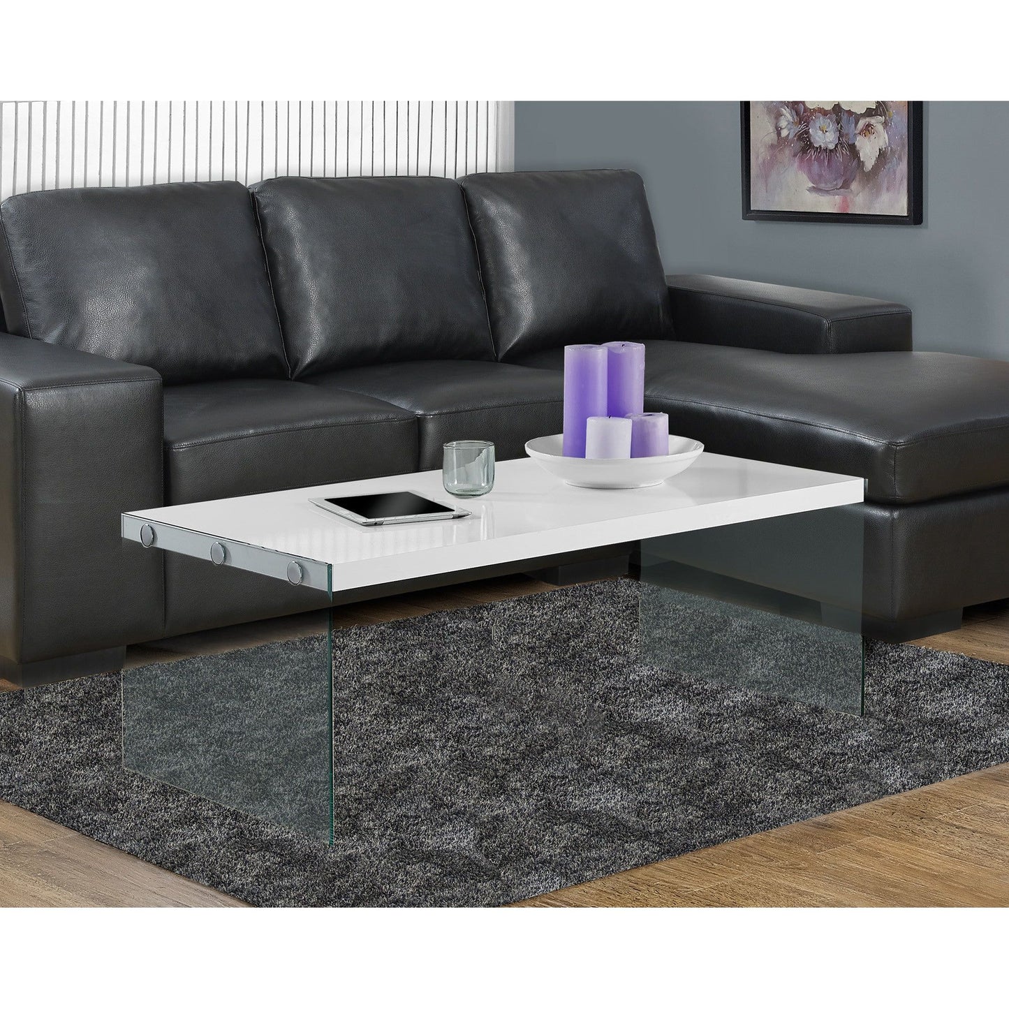 Candace & Basil Coffee Table - Glossy White With Tempered Glass