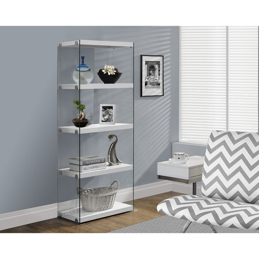 Candace & Basil Bookcase - 60"H / Glossy White With Tempered Glass