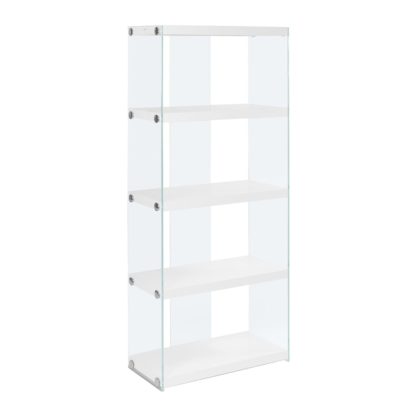 Bookcase - 60"H / Glossy White With Tempered Glass