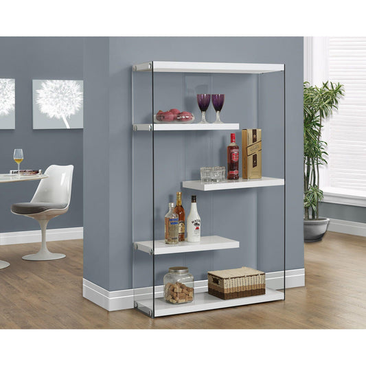 Candace & Basil Bookcase - 60"H / Glossy White With Tempered Glass