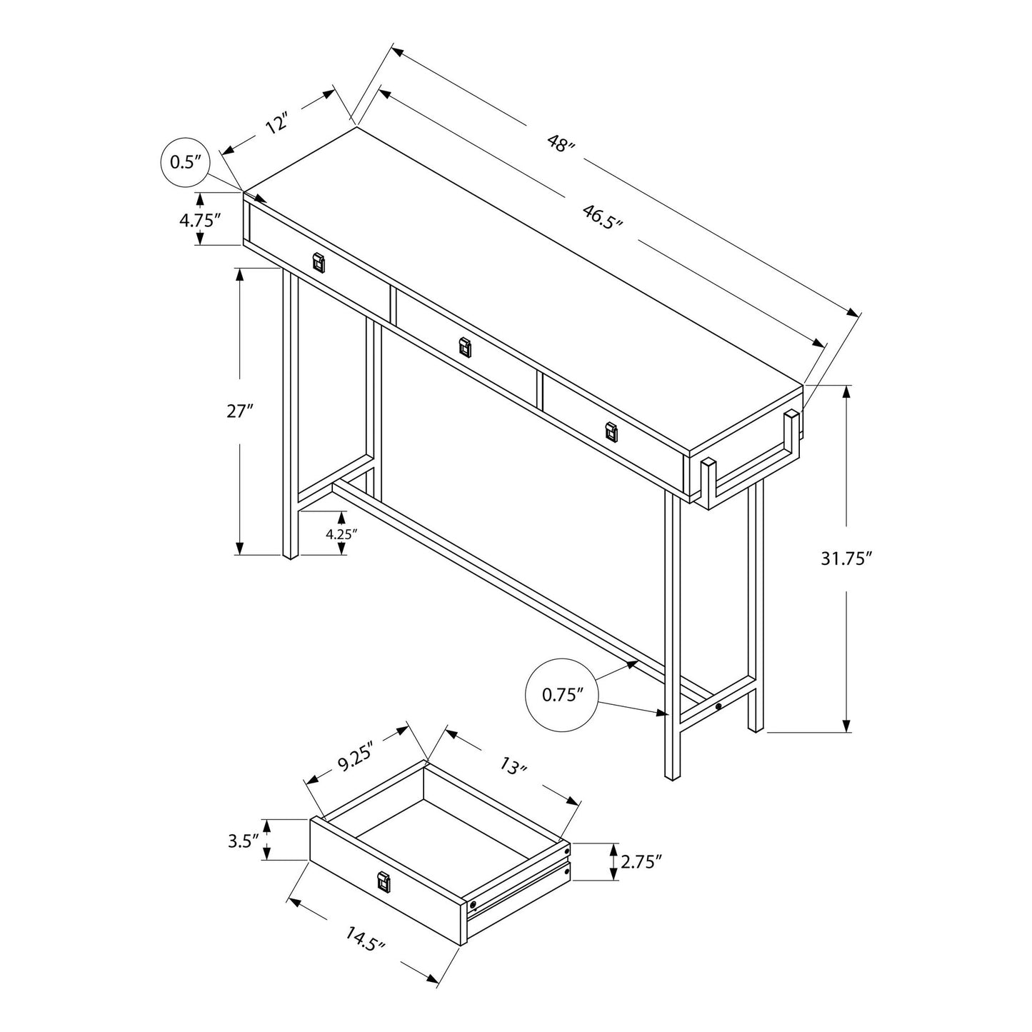 Console Table - 48"L / Glossy White / Chrome Metal