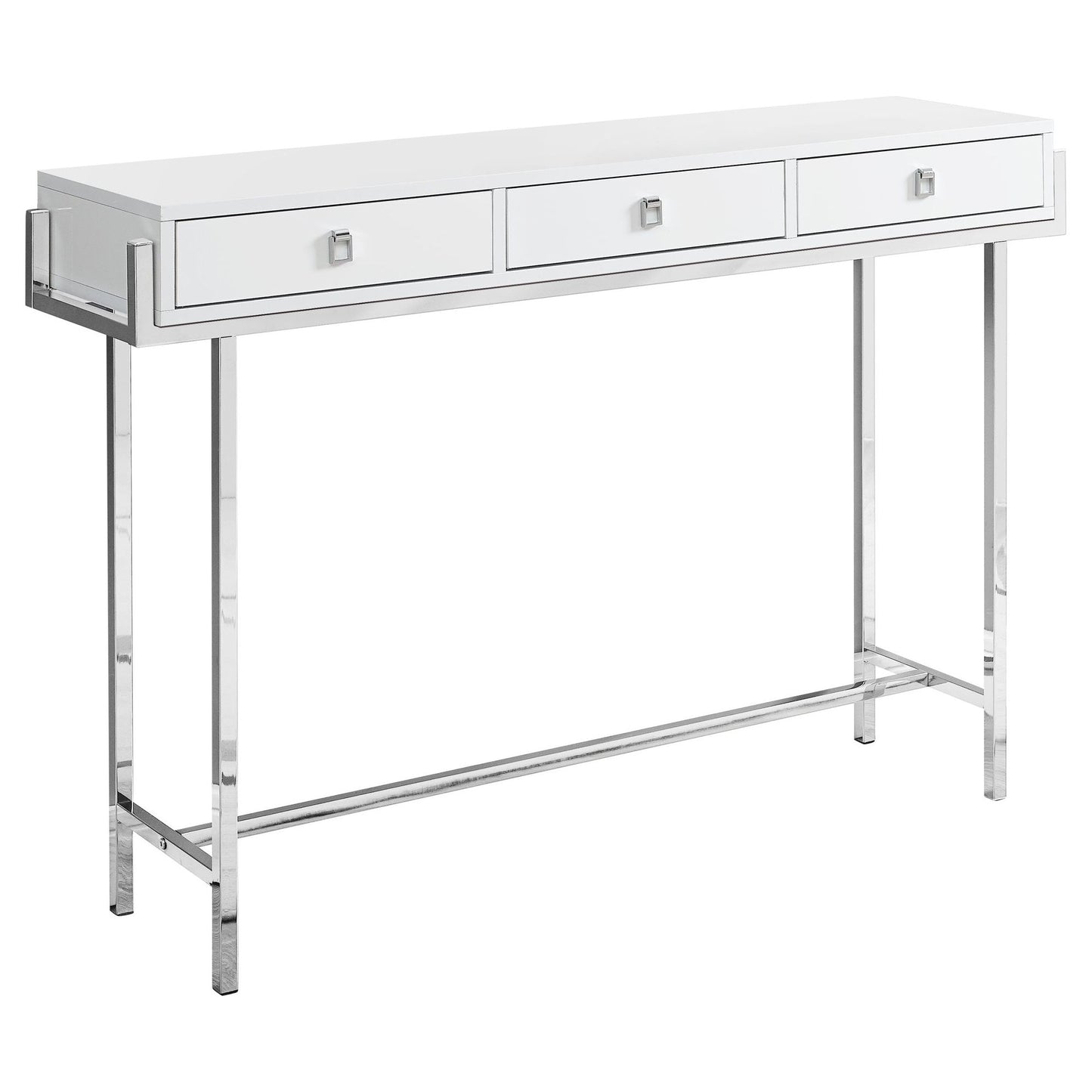 Console Table - 48"L / Glossy White / Chrome Metal