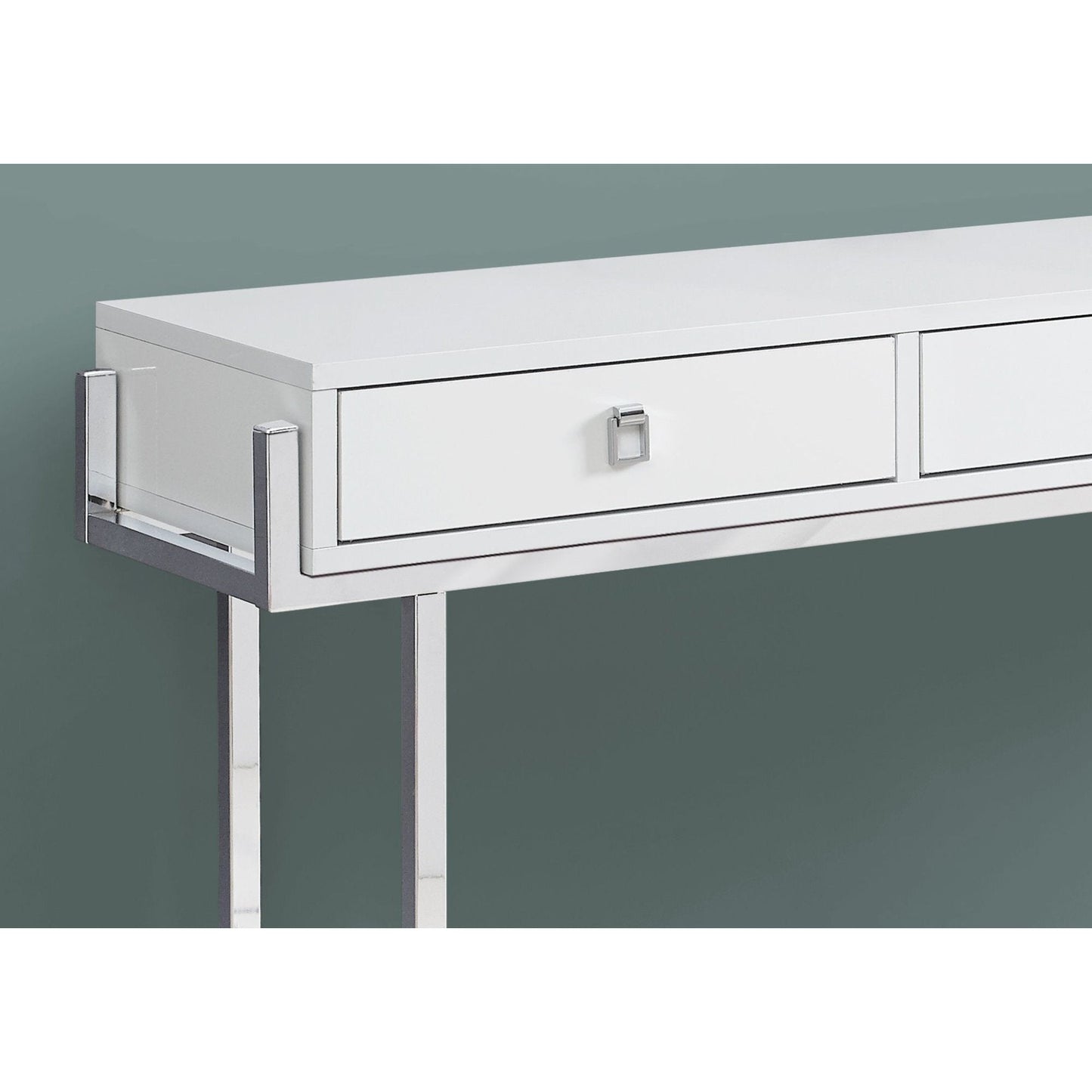 Console Table - 48"L / Glossy White / Chrome Metal