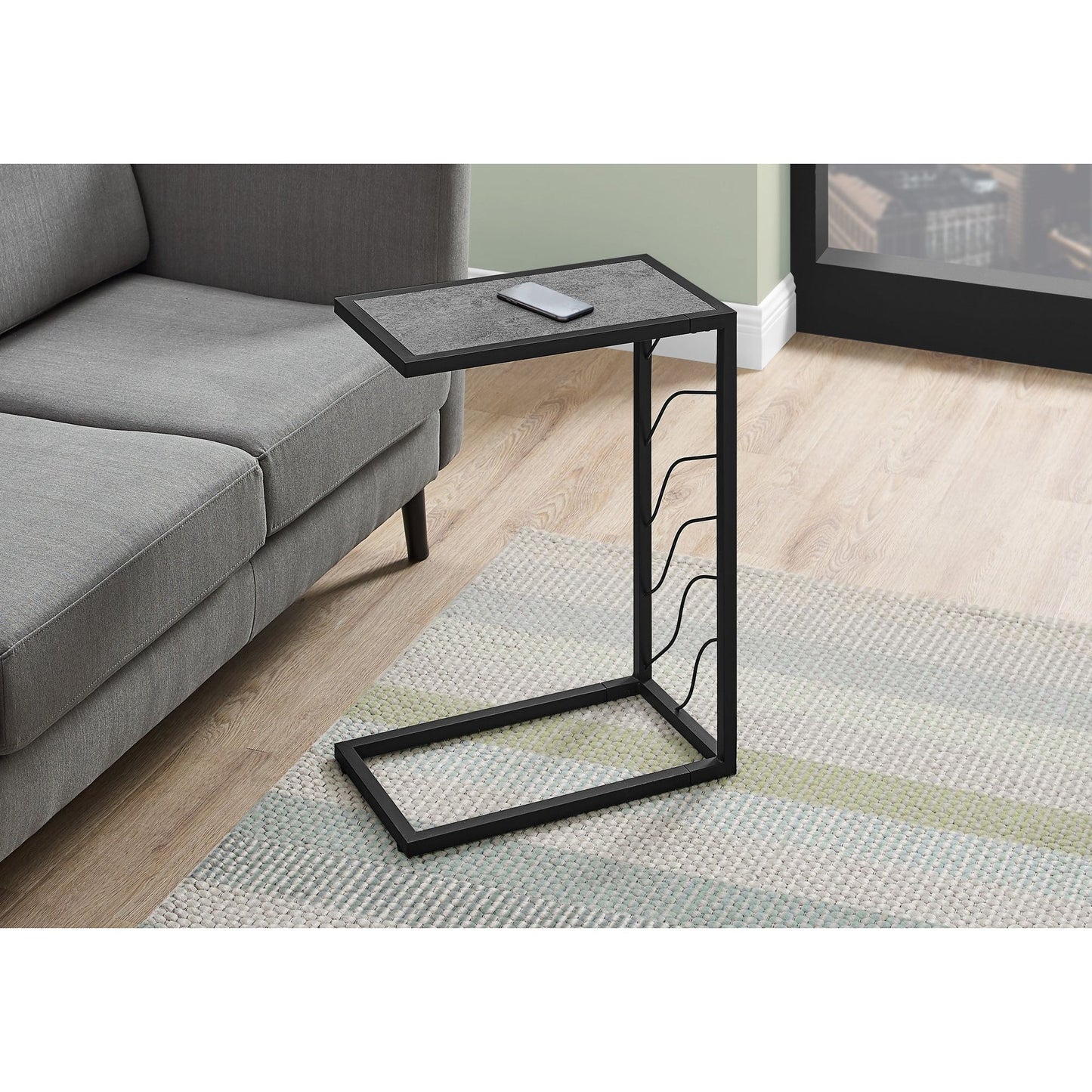 Accent Table - 25"H / Grey Stone-Look / Black Metal