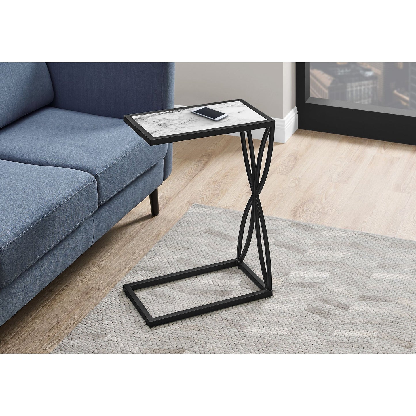 Accent Table - 25"H / White Marble-Look / Black Metal