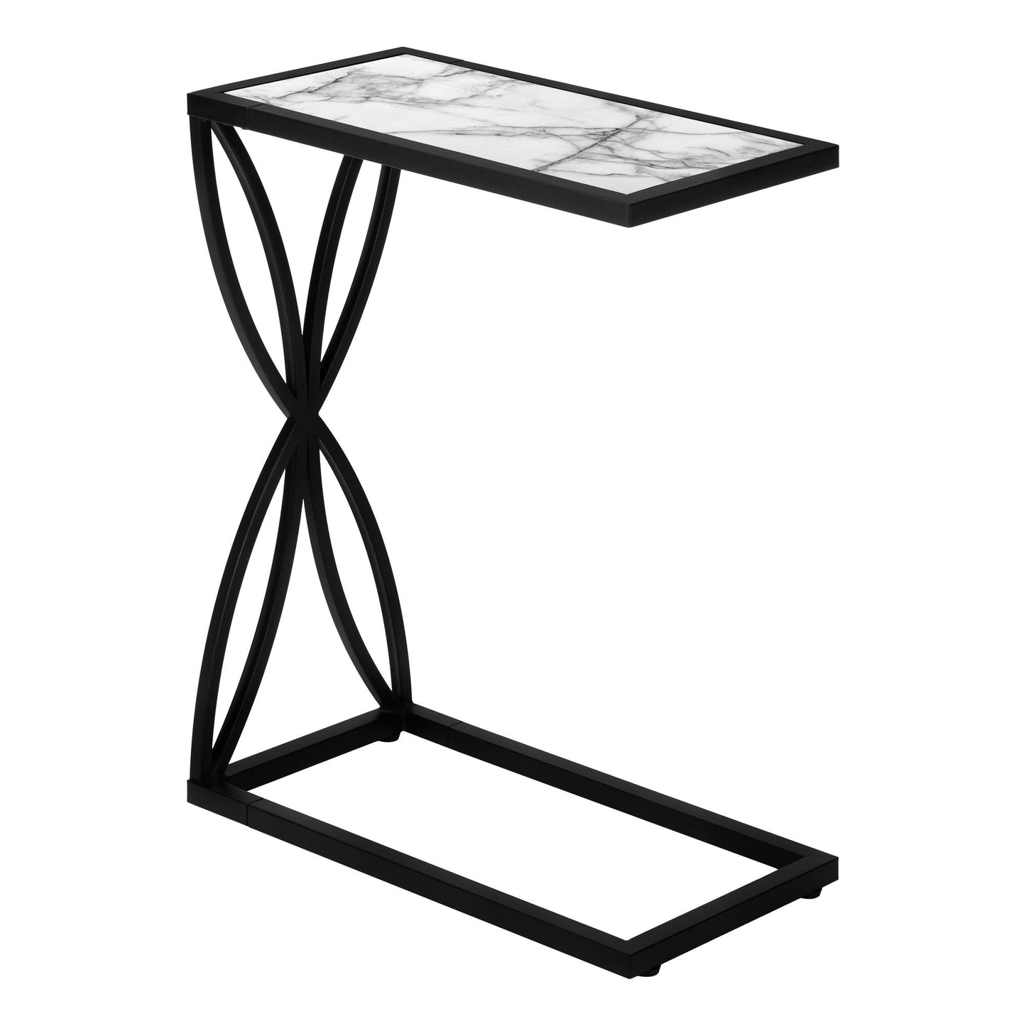 Accent Table - 25"H / White Marble-Look / Black Metal