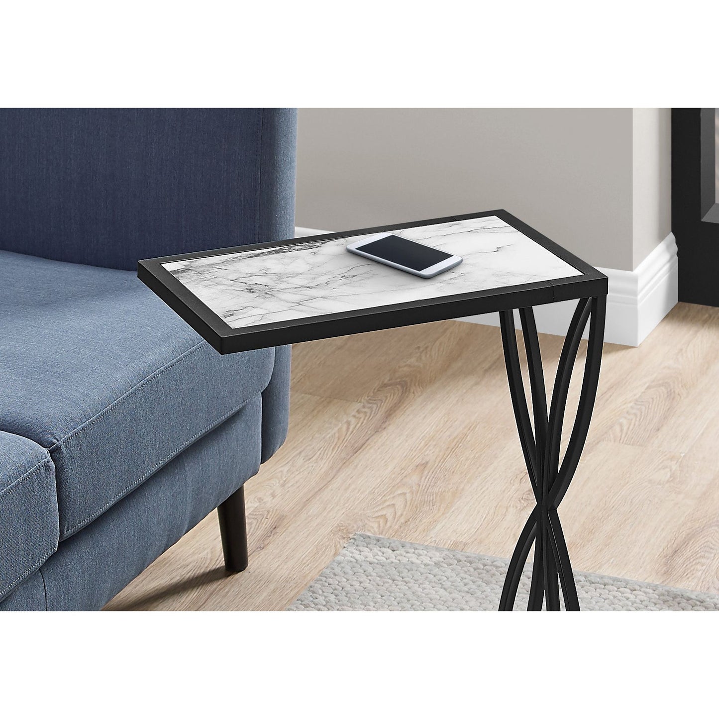 Accent Table - 25"H / White Marble-Look / Black Metal