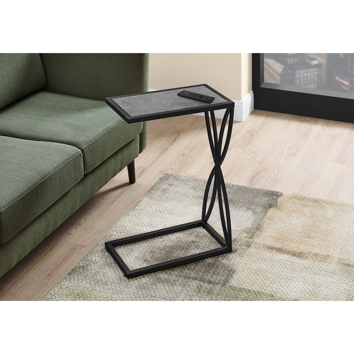 Accent Table - 25"H / Grey Stone-Look / Black Metal