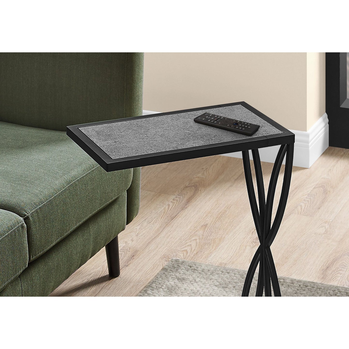 Accent Table - 25"H / Grey Stone-Look / Black Metal