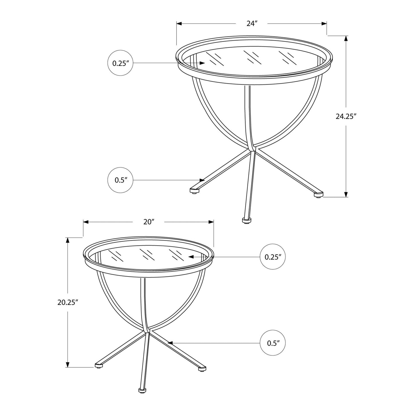 Nesting Table - 2PC Set / Silver With Tempered Glass